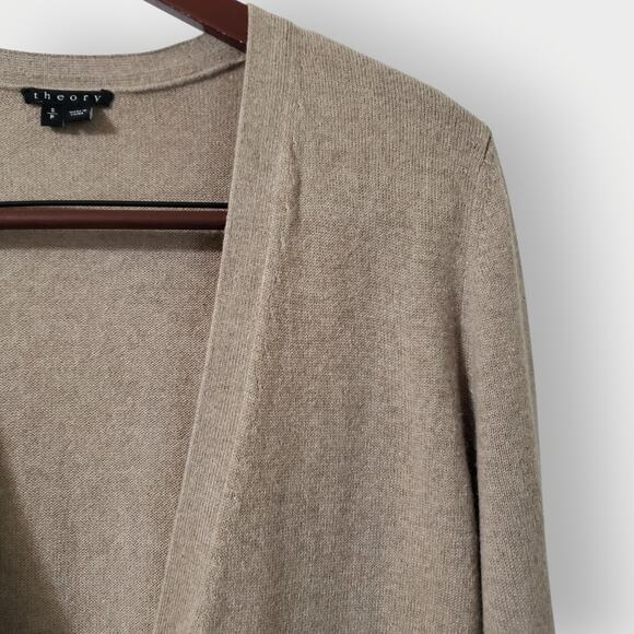 Theory Womens Cashmere Longlined Button Front Cardigan Oatmeal Sz Small *FLAW* - Picture 5 of 14